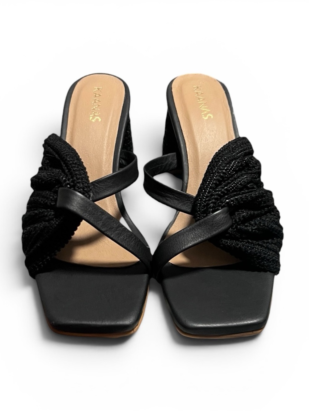 New in box Kaanas Tenorio Asymmetrical Textured Heel Sandal In Black.  Size 7